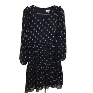 Calvin Klein Womens Navy Blue & Silver Sheer Polka Dot Dress With Waist Tie Size